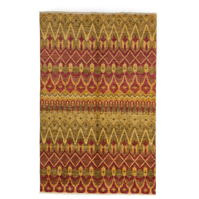 One-of-a-kind ikat tapis noués à la main multicolore