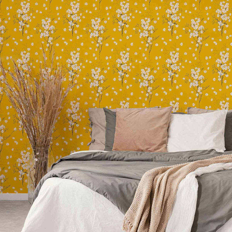 Panneau de papier peint amovible Yellow Flower, L 126 po x l 24 po