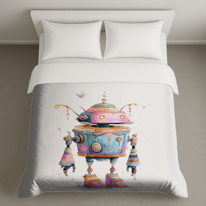 Housses de couette Whimsical Robot Illustration, Lit simple