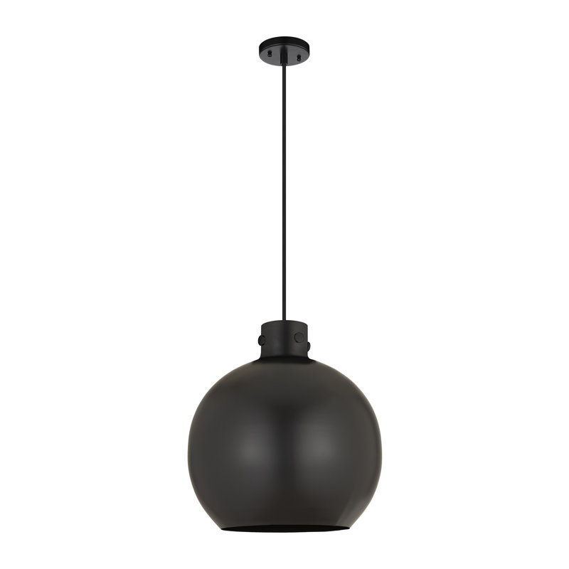 Luminaire suspendu en métal 1 lumière, H 17,13 po x l 16 po x P 16 po, Noir mat, Noir mat