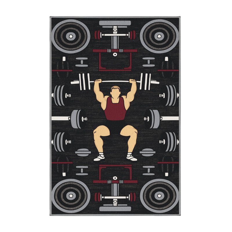 Washable Powerlifting Sports Area Rug, Rectangle 6' x 9'