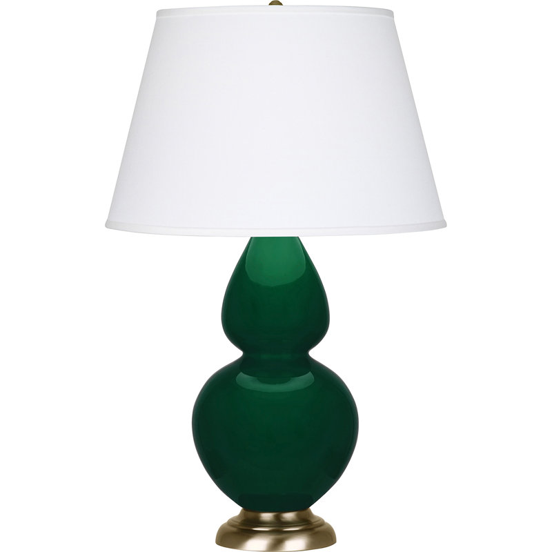 Lampe de table double gourde en céramique, Jungle glacé / laiton, Perle, Laiton