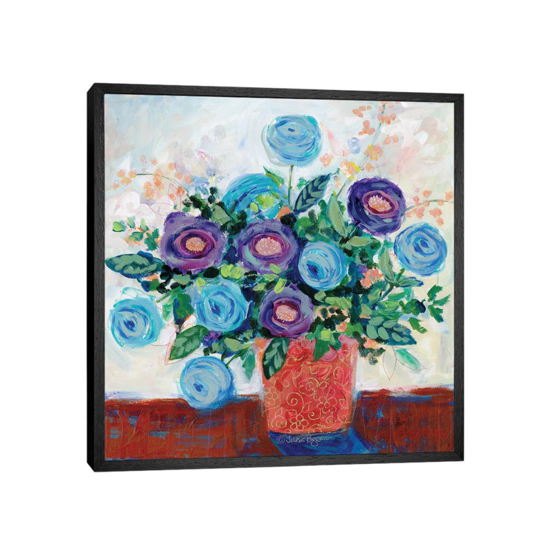 Floral XV by Teresa Kogut - Painting on Canvas, 45.72cm H x 45.72cm W x 3.81cm D, Black Floater Framed