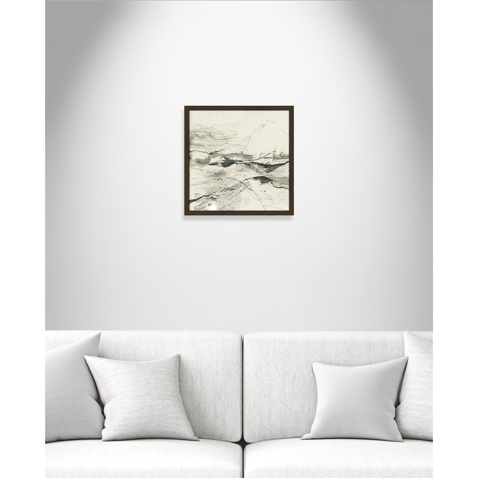 Green Sketches Print, 17" H x 17" W x 1.25" D, Walnut Slim Framed