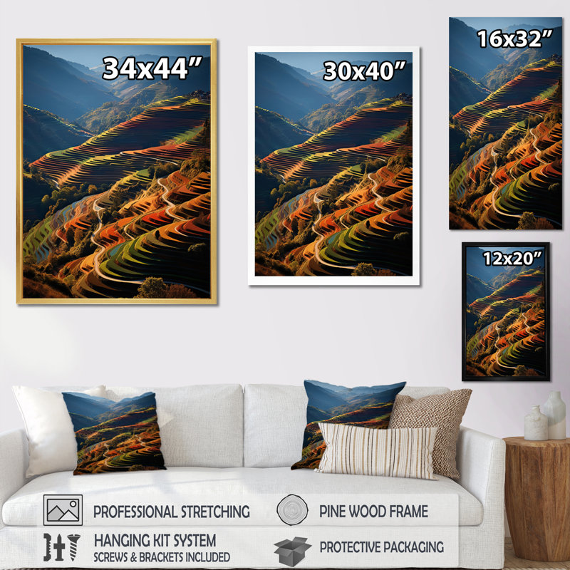 «Scenic Vineyard Mosaic Field», reproduction d'art mural paysage et nature, H 32 po x l 24 po x P 1 po, Toile tendue