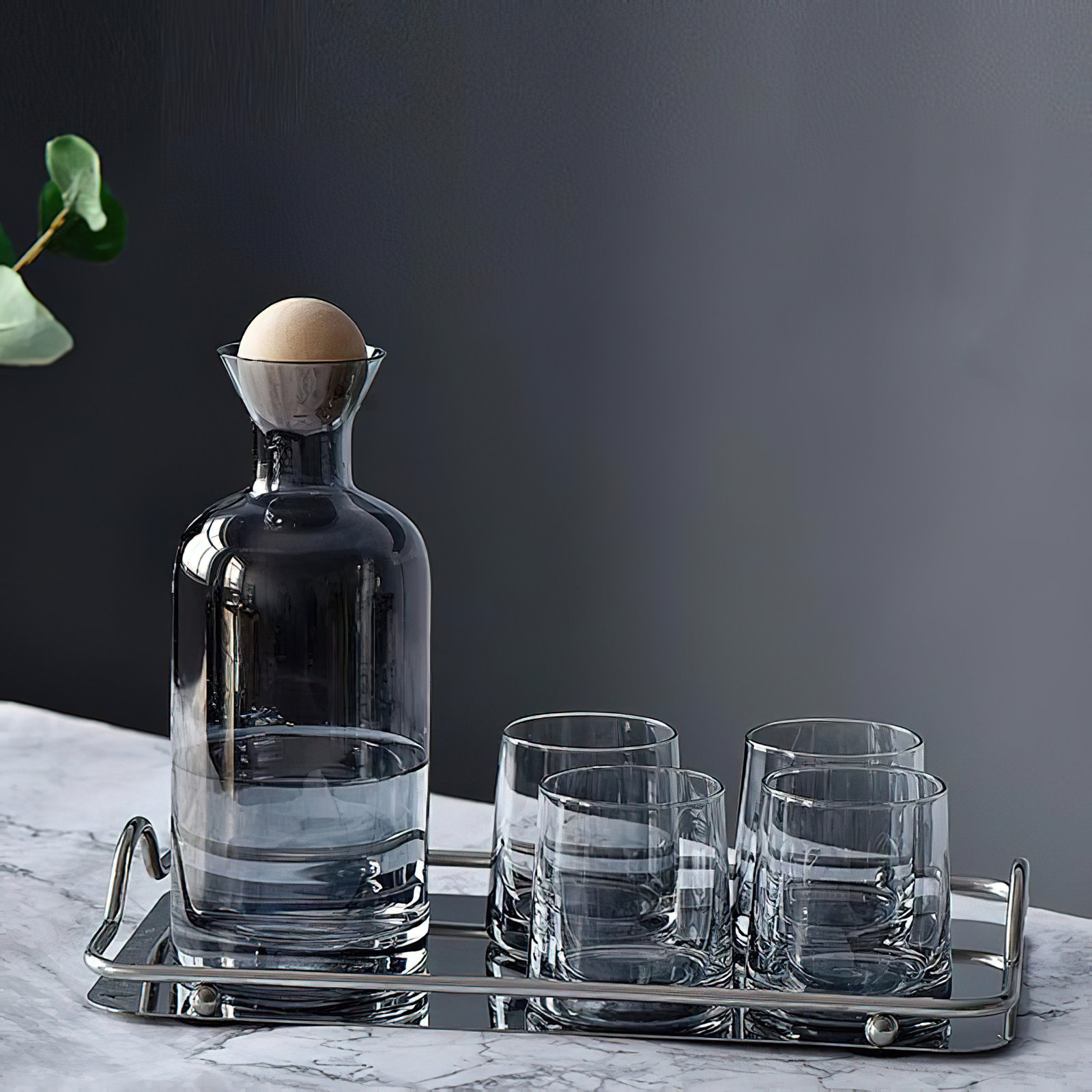 Avril Glass Beverage Serving Set, Gray