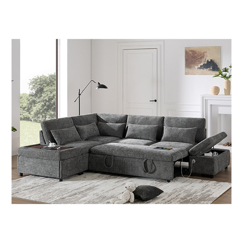 Canapé modulaire coulissant 107 po en forme de L avec sièges larges 107 po, repose-pieds avec rangement à mouvement libre, combinaison libre, canapé surdimensionné en chenille pour le salon et l’appartement, 2 couleurs