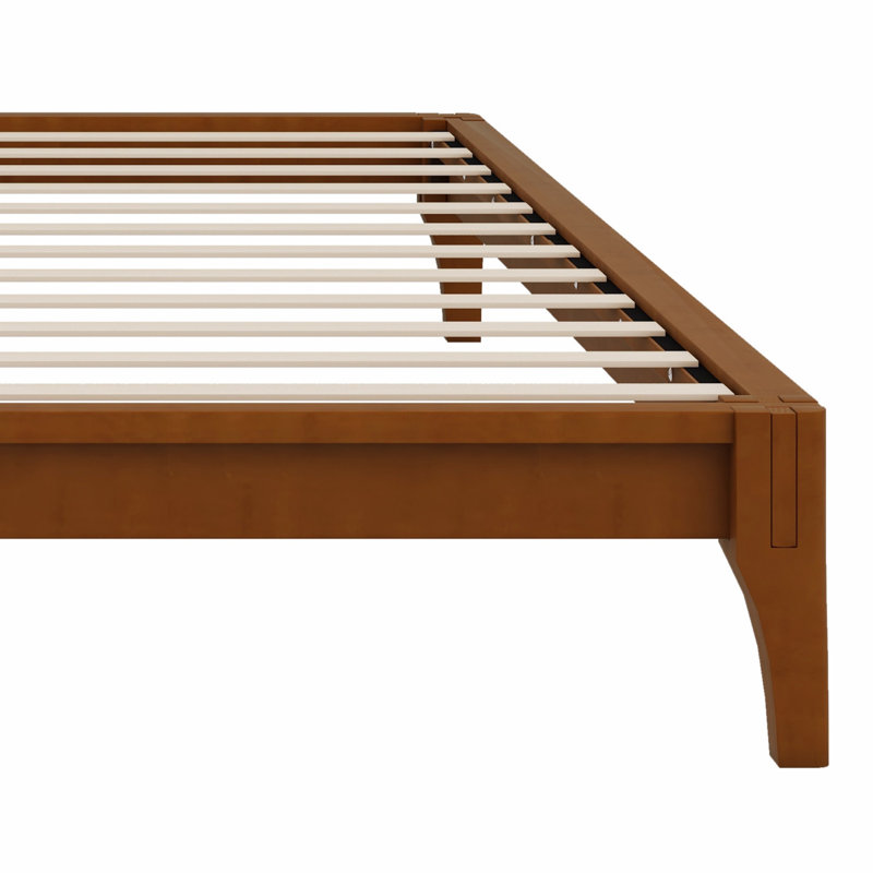 Base de lit plateforme en bois avec support à lattes, Brun