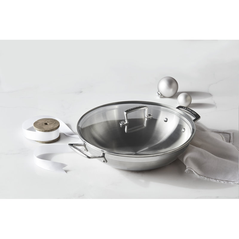 Le Creuset Classic Stainless Steel Round Wok With Glass Lid, 4.5 Qt.