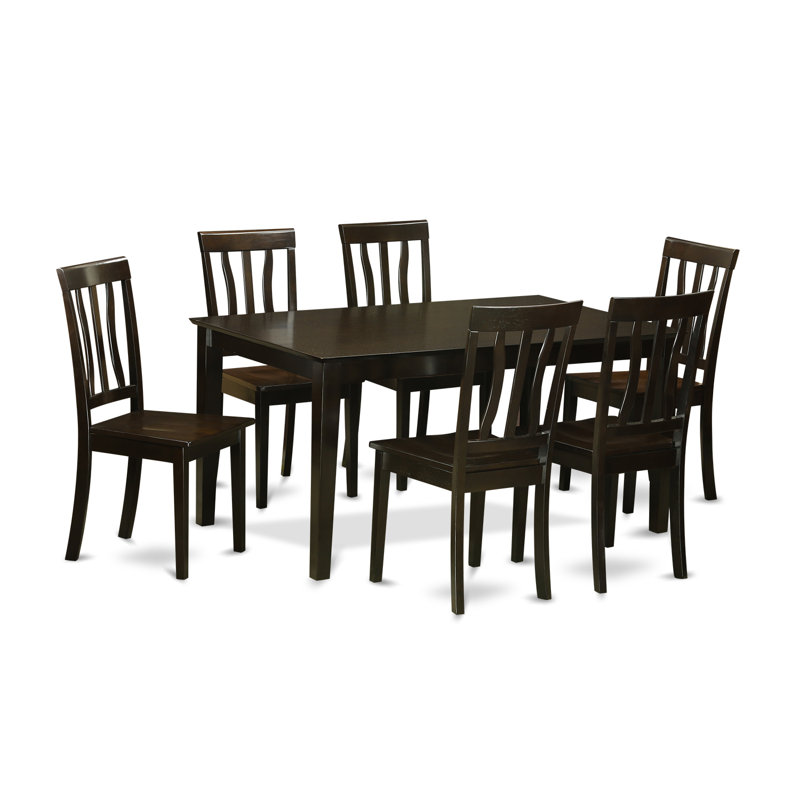 7 Piece Kitchen Table & Chairs Set Consist of a Rectangle Dining Room Table and 6 Dining Chairs, Cappuccino, Wooden