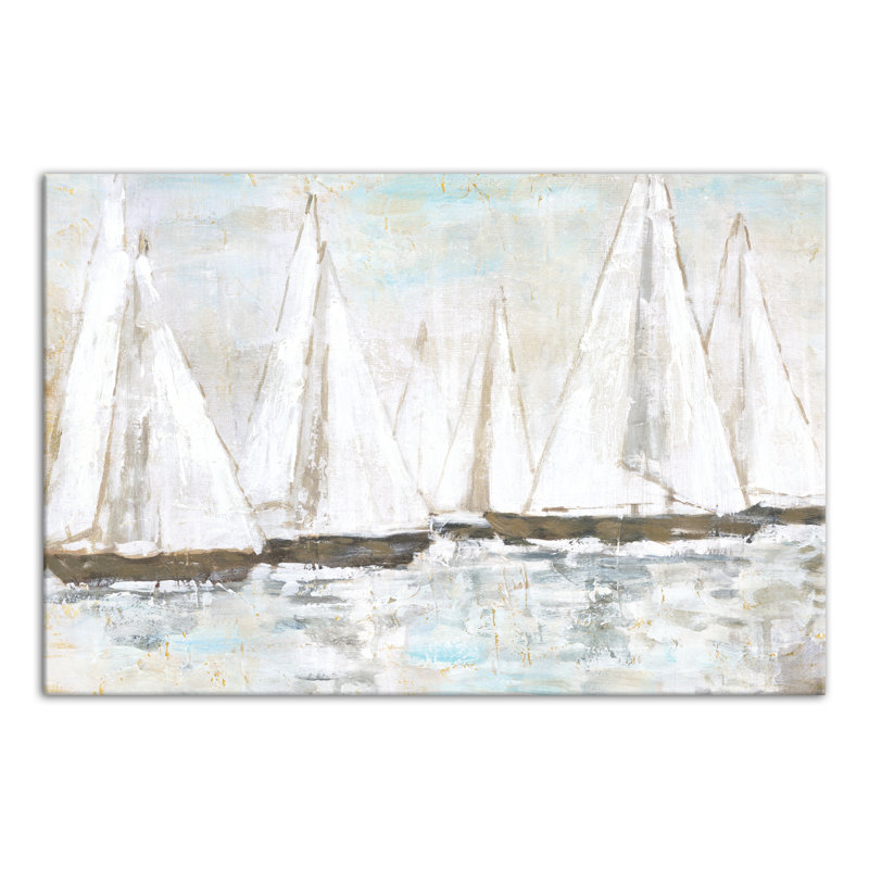 Voiliers peints en blanc - peinture sur toile, H 32 po x l 48 po, Toile tendue, Sans cadre