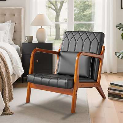 Chaise d'appoint moderne en similicuir avec coussin de taille Mid Century
