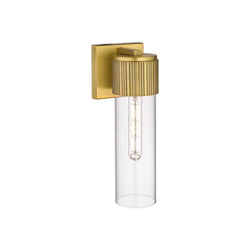 Applique murale 1 lumière 12 "Bolivar, Laiton brossé, Transparent, H 15 po x l 5,1 po x P 4 po