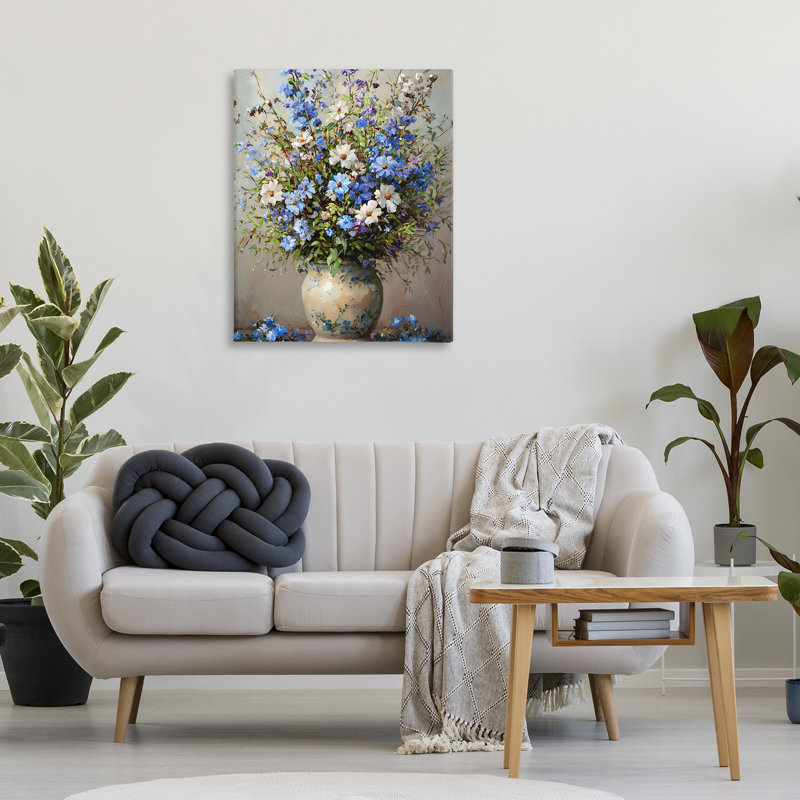Toile de bouquet de fleurs céruléennes, design par Franklyn Gregory, H 40 po x l 30 po