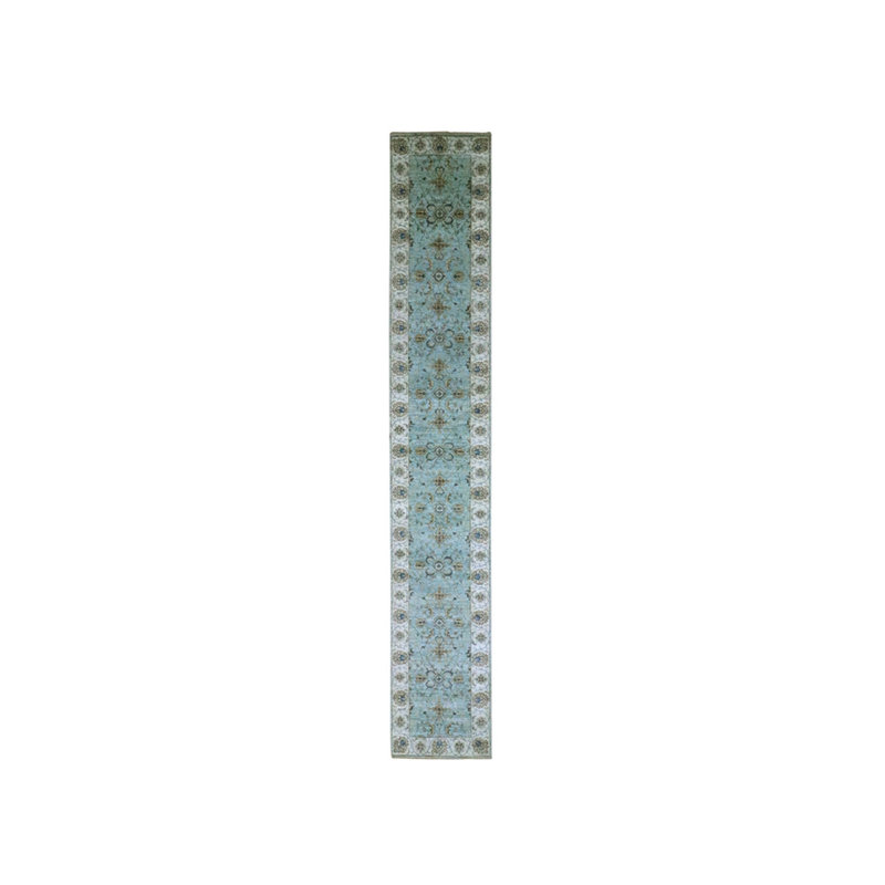 Tapis de couloir bleu en laine noué à la main 2 pi 6 po x 15 pi 9 po Agra Vines