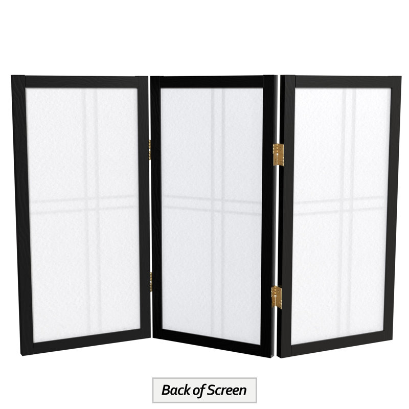 26" Desktop Double Cross Shoji Screen 4 Panel Room Divider, Black, 3