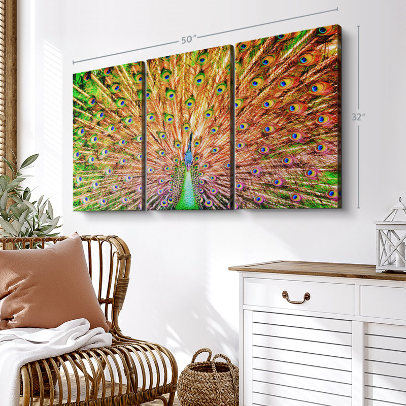 «Grand Green Peacock Wall Art» sur toile, H 32 po x l 50 po x P 1,25 po