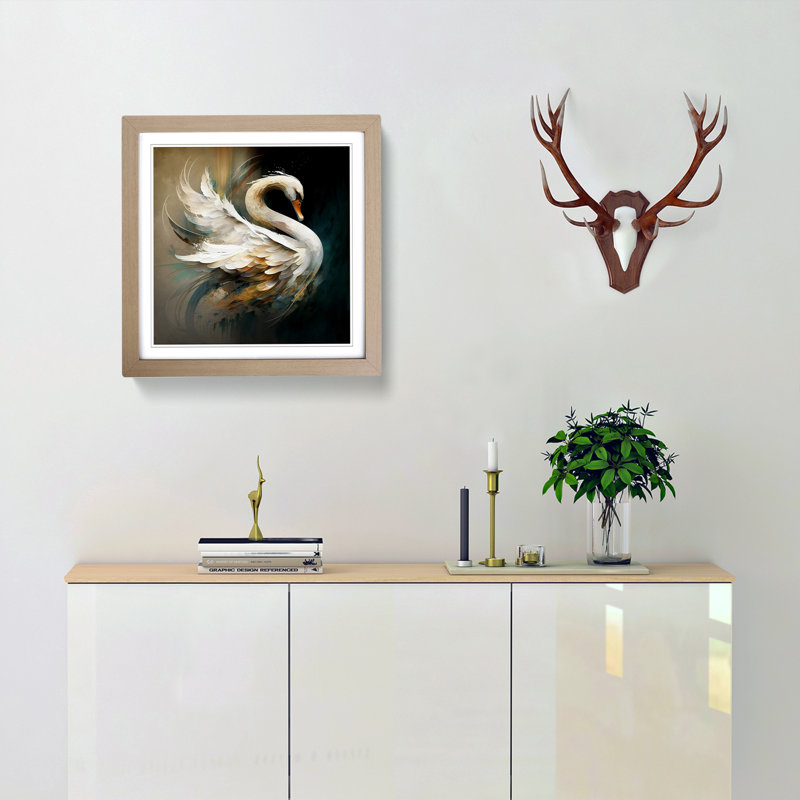 Swan Abstract Expressionism - Framed Print, Oak