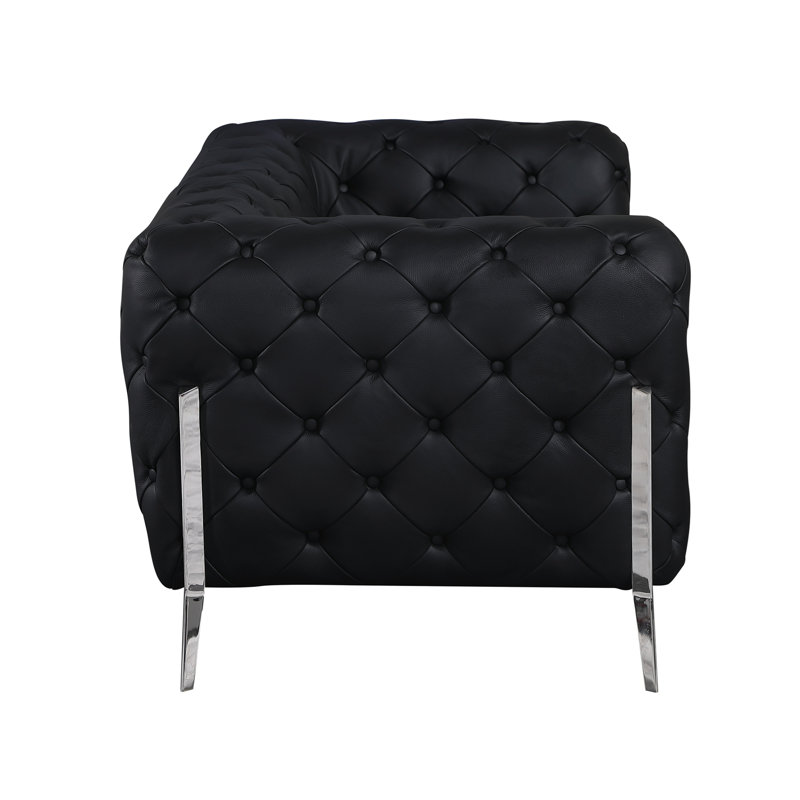 Causeuse transitionnelle 100% cuir italien de qualité supérieure, Cuir noir
