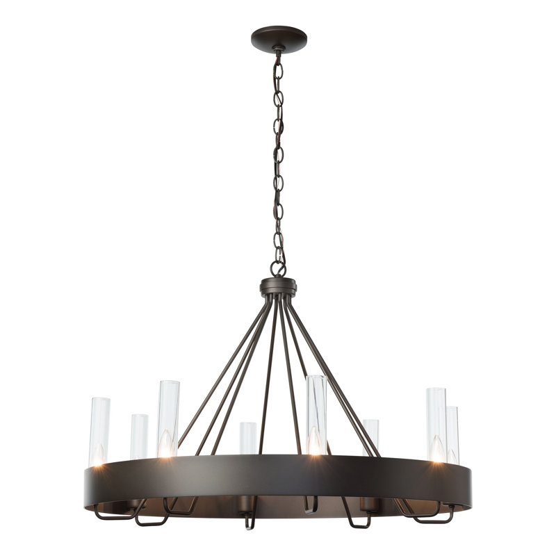 Banded 8 - Light Unique / Statement Wagon Wheel Chandelier, Clear Glass, Dark Smoke