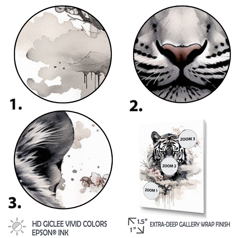 Asian Asian Tiger Sumi - Art asiatique encadré, art mural, salon, H 32 po x l 16 po x P 1 po, Cadre flottant noir