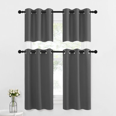 Blackout Small Window Valances, Rustic Farmhouse Curtains Grommet Top Thermal Insulated Window Drapes for Kitchen/Bathroom/Basement, 2 Panels.
