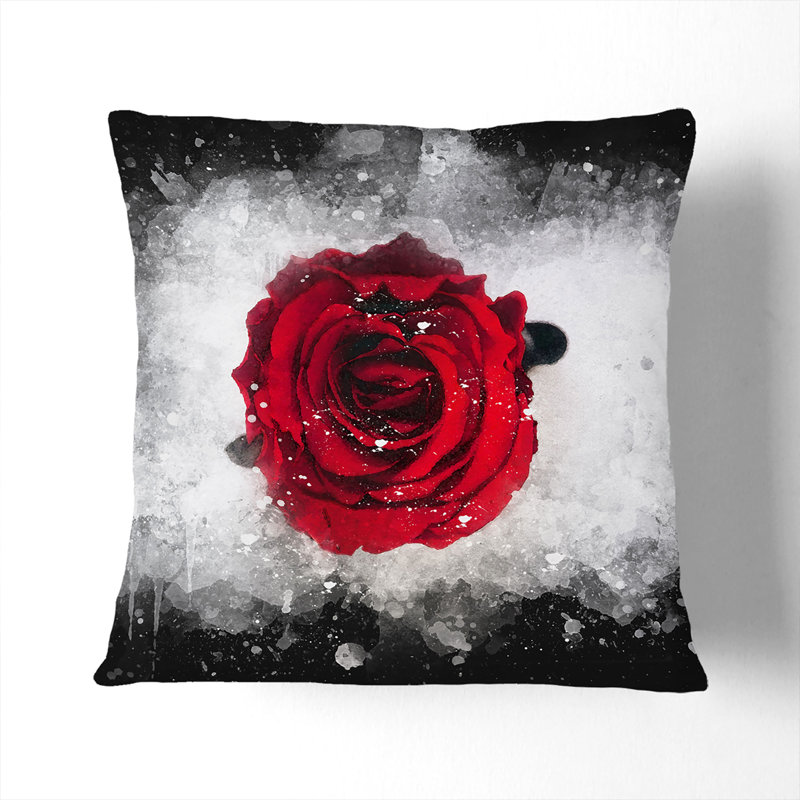 Rose in Bloom Paint Splash Cushion with Filling, White, 40cm H x 40cm W x 15cm D