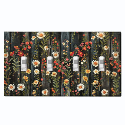 Couvercle de plaque d'interrupteur en métal; Bascule florale de taille standard US 4 - clôture florale
