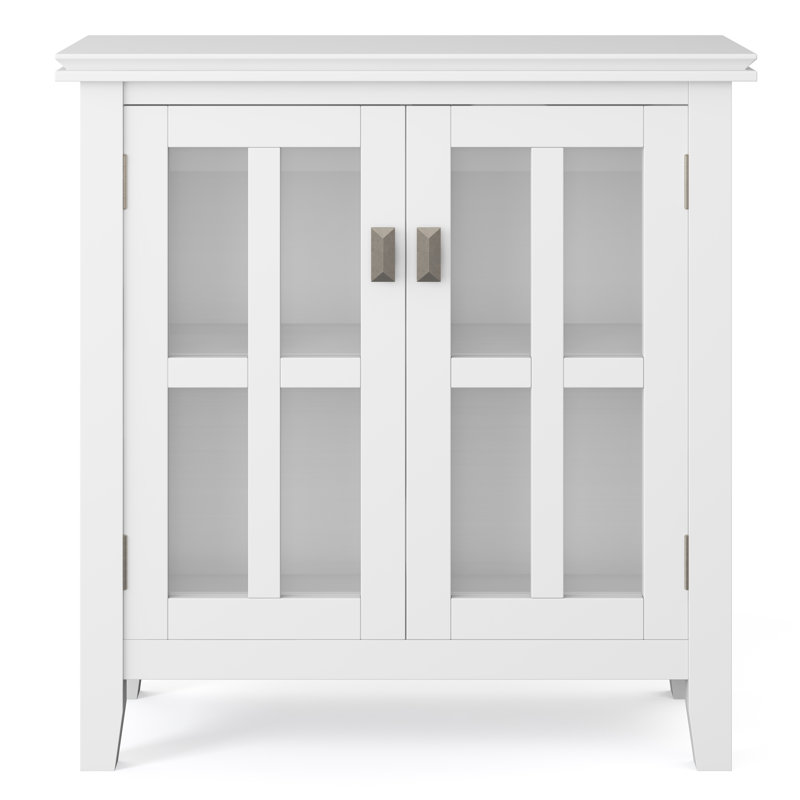 White Solid Wood Office Storage Cabinet with Glass Doors