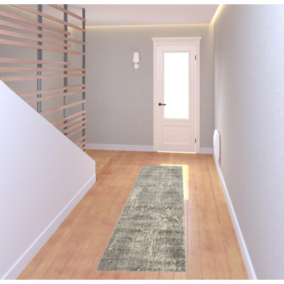 2' X 8' Beige Abstract Power Loom Non Skid Runner Rug