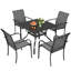 Ensemble de salle à manger de patio pour 4 personnes avec table de salle à manger carrée en métal Behrendt et chaises empilables en polyester enduit de PVC-1774868322-1766972003