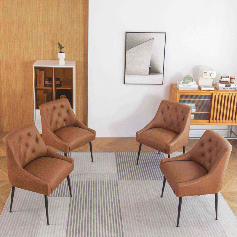 Dining Chairs (Set of 4) Mid Century Modern Kitchen Chair Comfortable Upholstered Faux Leather Dinner Chairs for Kitchen Dining Room