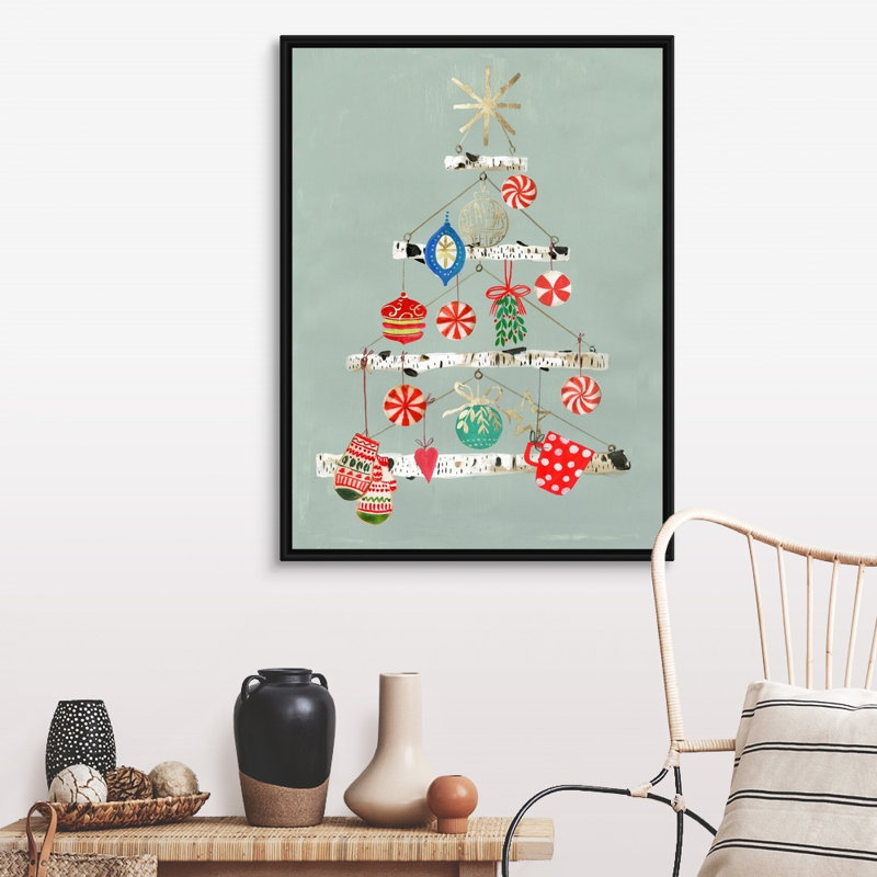 Bouleau suspendu-reproduction d’art sur toile, Cadre noir, 42" H x 32" W x 1.75" D