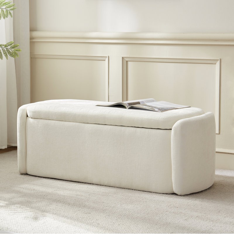 Stana Fabric Upholstered Ottoman Bench With Large Storage Space, Cream