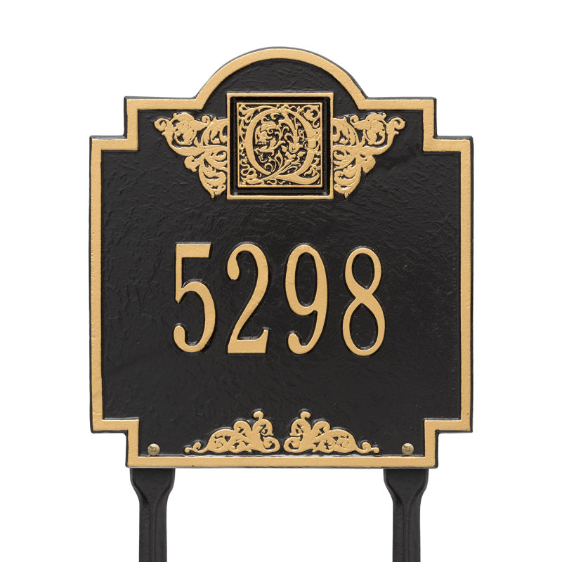 Plaque d'adresse monogramme à 1 ligne pour pelouse, Noir et or, Oui
