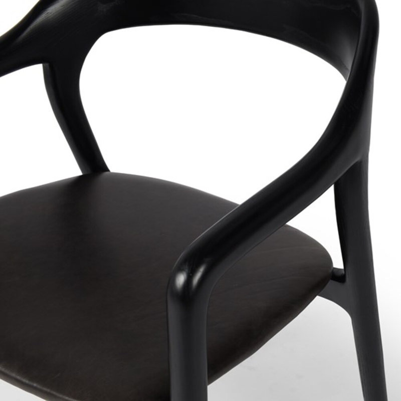 Amare Dining Armchair, Sonoma Black Genuine Leather, Black