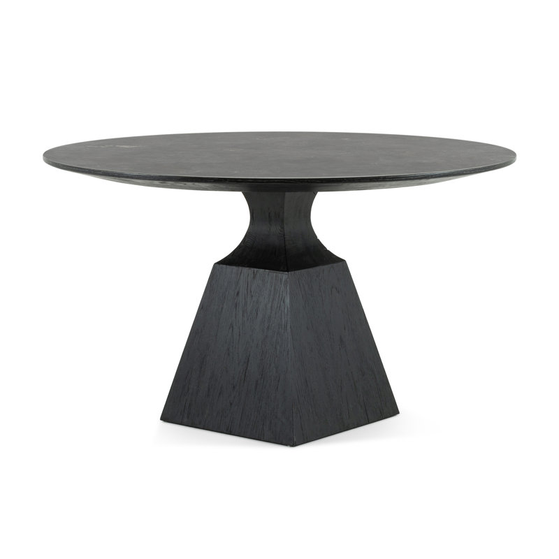 Sargon Round Stone Dining Table, Bluestone/Washed Black