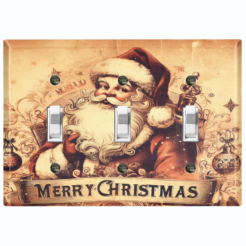 Plaque murale standard à 3 interrupteurs à bascule Merry Christmas Santa Claus Biege