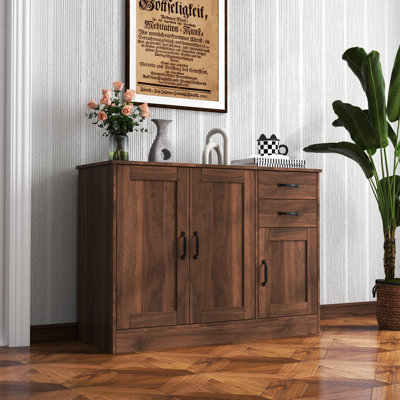 Buffet moderne en bois avec 2 portes, 1 rangement et 2 tiroirs - Portes d'armoire de rangement pour la porte d'entrée - Console de salle à manger, 43,3 po
