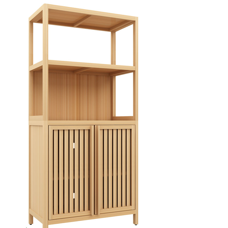 Bamboo Storage Cabinet, Freestanding Bathroom Cabinet With 2 Doors, Floor Cabinet Organizer For Living Room, Kitchen, Entryway