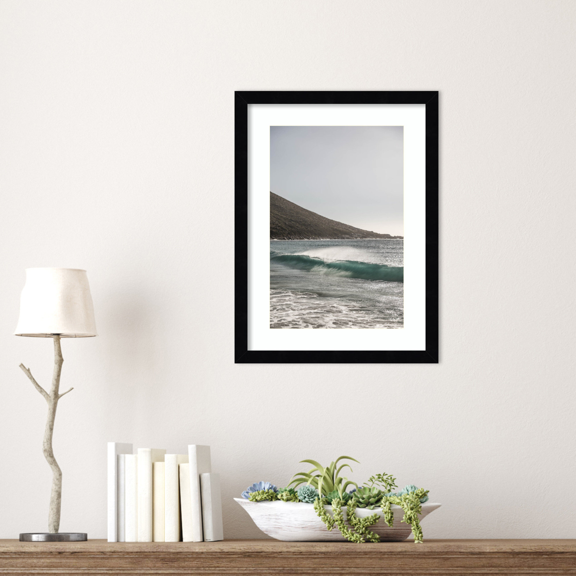 Sandy Bay Beach by Shot by Clint Wood Framed Wall Art Print, 17" H x 13" W, Black 