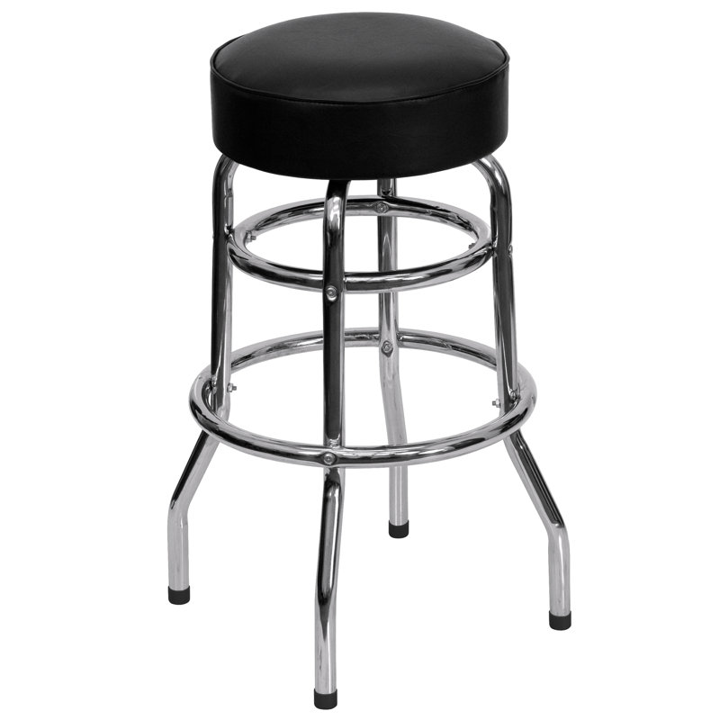 Piya Double Ring Chrome Barstool, Black, 1