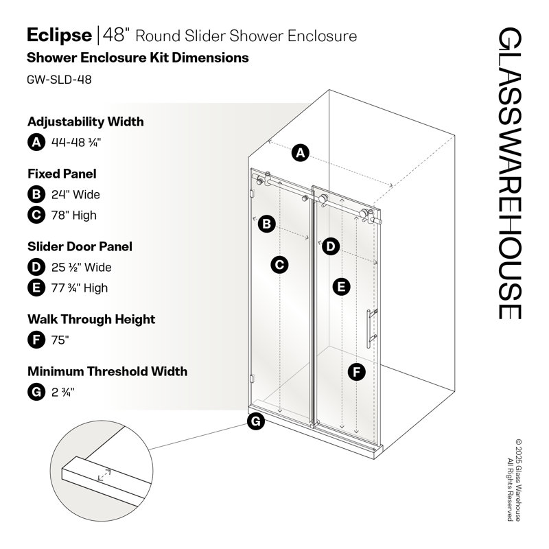 Eclipse 44 - 48 in. x 78 in. Fully Frameless Sliding Shower Door, Matte Black