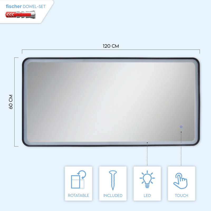 Woolum Metal Flat Wall Mirror, 60cm H x 120cm W