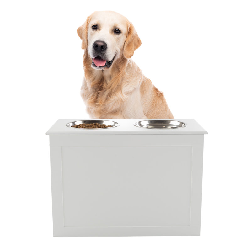 Gamelles surélevées PETMAKER en acier inoxydable (2 pièces) avec rangement - Capacité de 1,5 litre pour la nourriture ou l'eau (blanches)