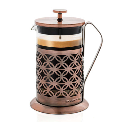 OVENTE French Press Coffee Maker 20 Ounce with Heat Resistant Borosilicate Glass, Stainless Steel Design and 4-Level Filter System, Portable Cold Brewer Pot for Travel, Camping or Gift, Copper FSF20C