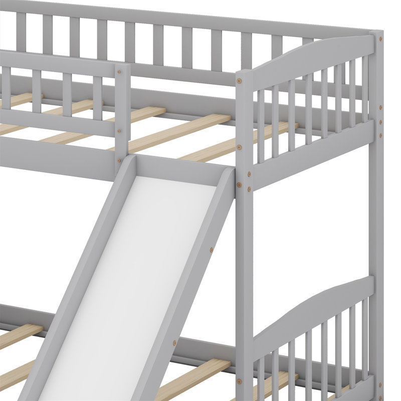 Lit superposé avec escalier de rangement et glissade, Gris