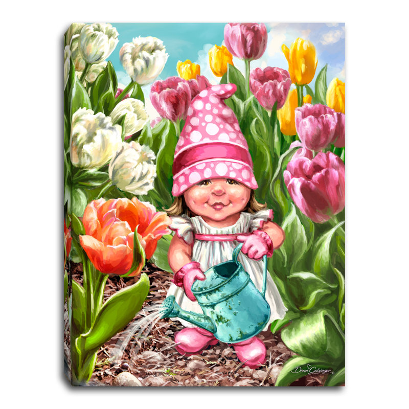 Tulip Gnome 8x6 Mini Lighted Easel Back Canvas