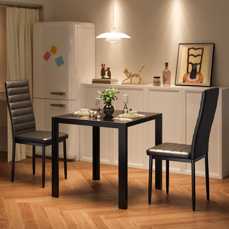 3 - Piece Glass Top Dining Set, Black