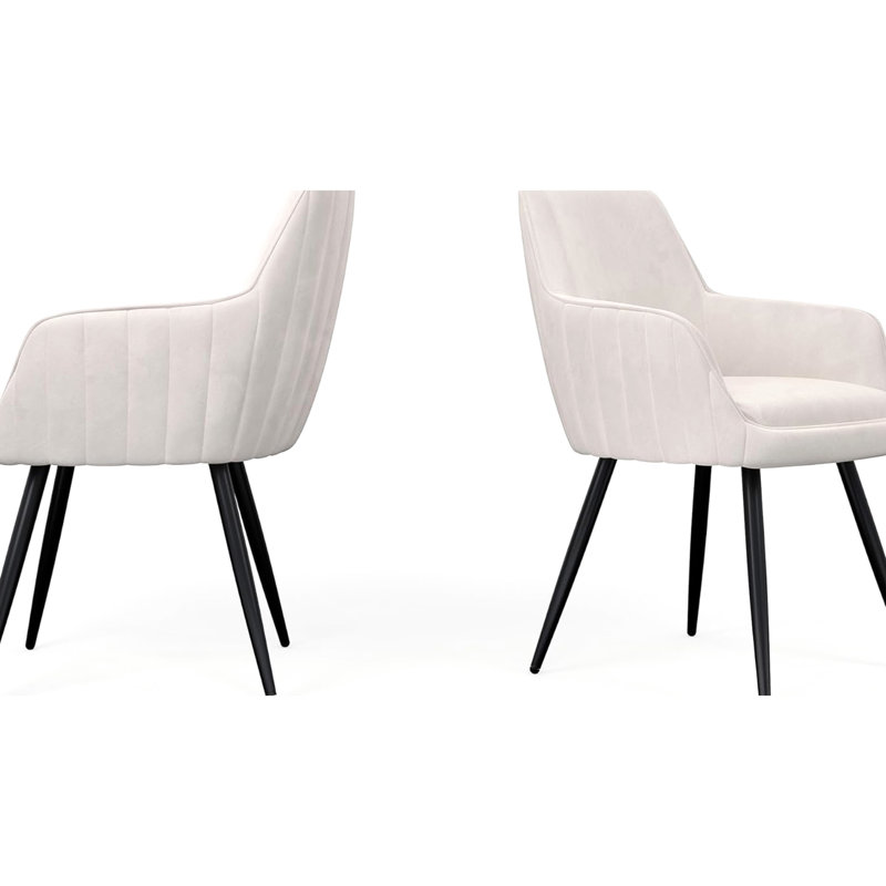 De 2 chaises d'appoint rembourrées de style Mid-Century beige avec dossier légèrement incurvé pour une configuration de bureau à domicile beige